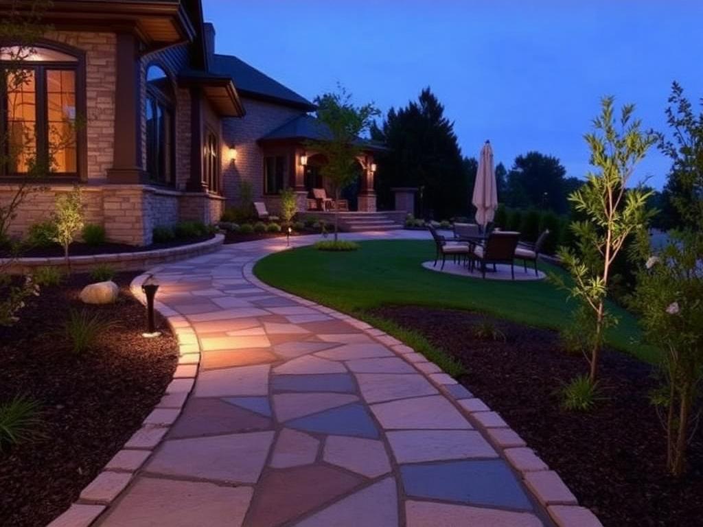 Natural stone pathway leading to outdoor seating area
